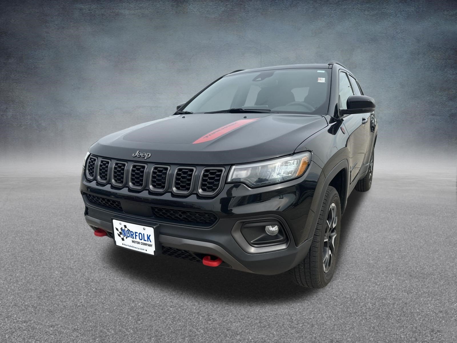 2024 Jeep Compass Trailhawk in Black — front three-quarter view
